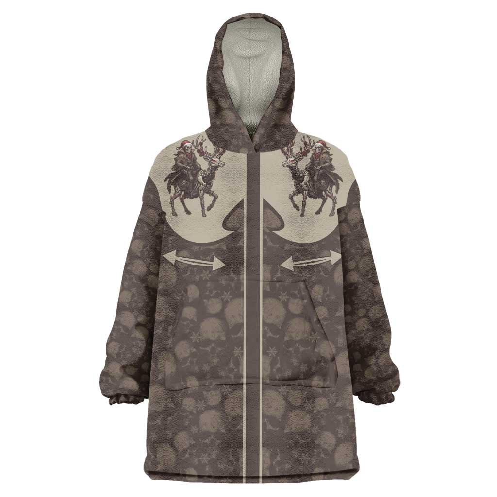 Western Yoke Wearable Blanket Hoodie Skeleton Cowboy Santa On A Reindeer - Wonder Print Shop