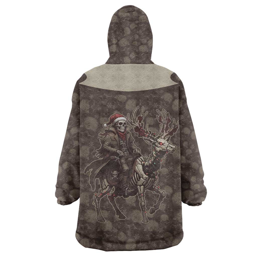Western Yoke Wearable Blanket Hoodie Skeleton Cowboy Santa On A Reindeer - Wonder Print Shop