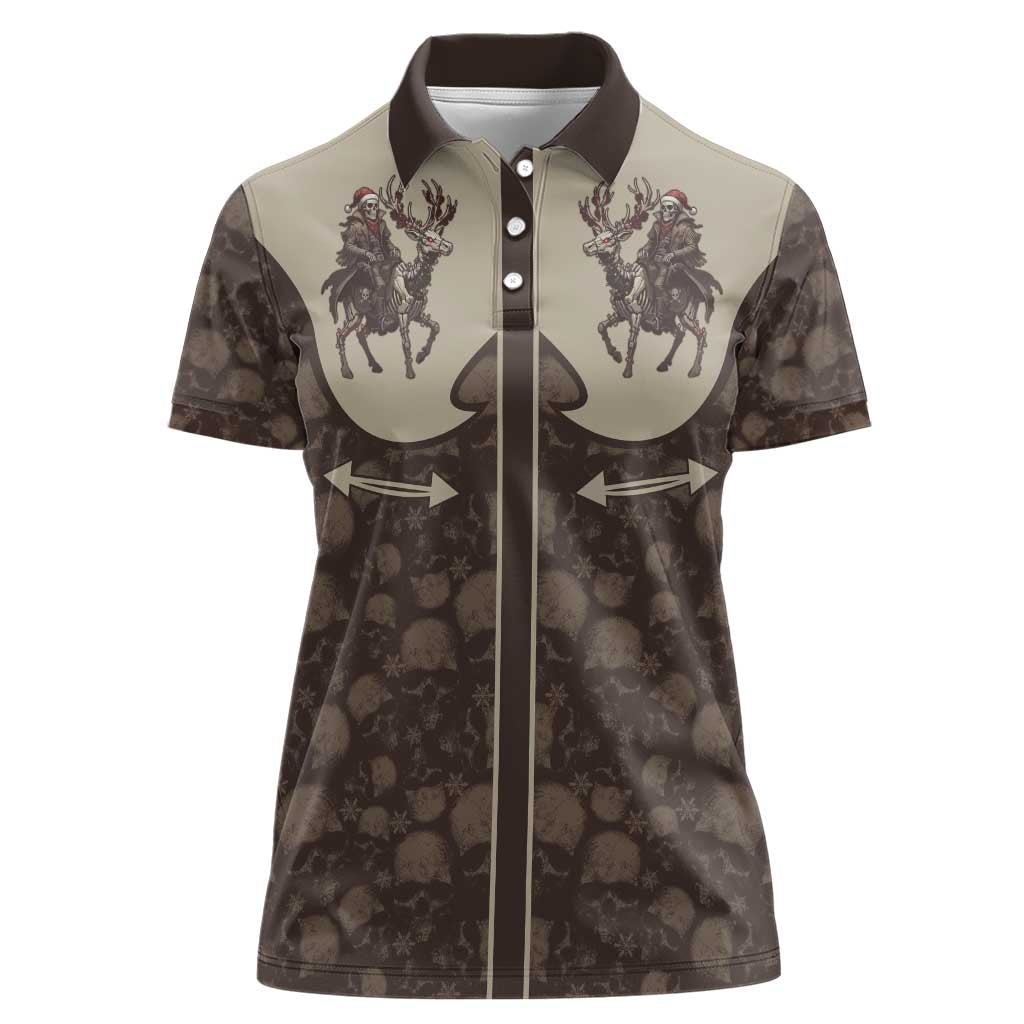 Western Yoke Women Polo Shirt Skeleton Cowboy Santa On A Reindeer - Wonder Print Shop