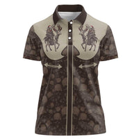 Western Yoke Women Polo Shirt Skeleton Cowboy Santa On A Reindeer - Wonder Print Shop