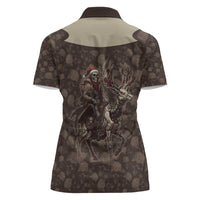 Western Yoke Women Polo Shirt Skeleton Cowboy Santa On A Reindeer - Wonder Print Shop