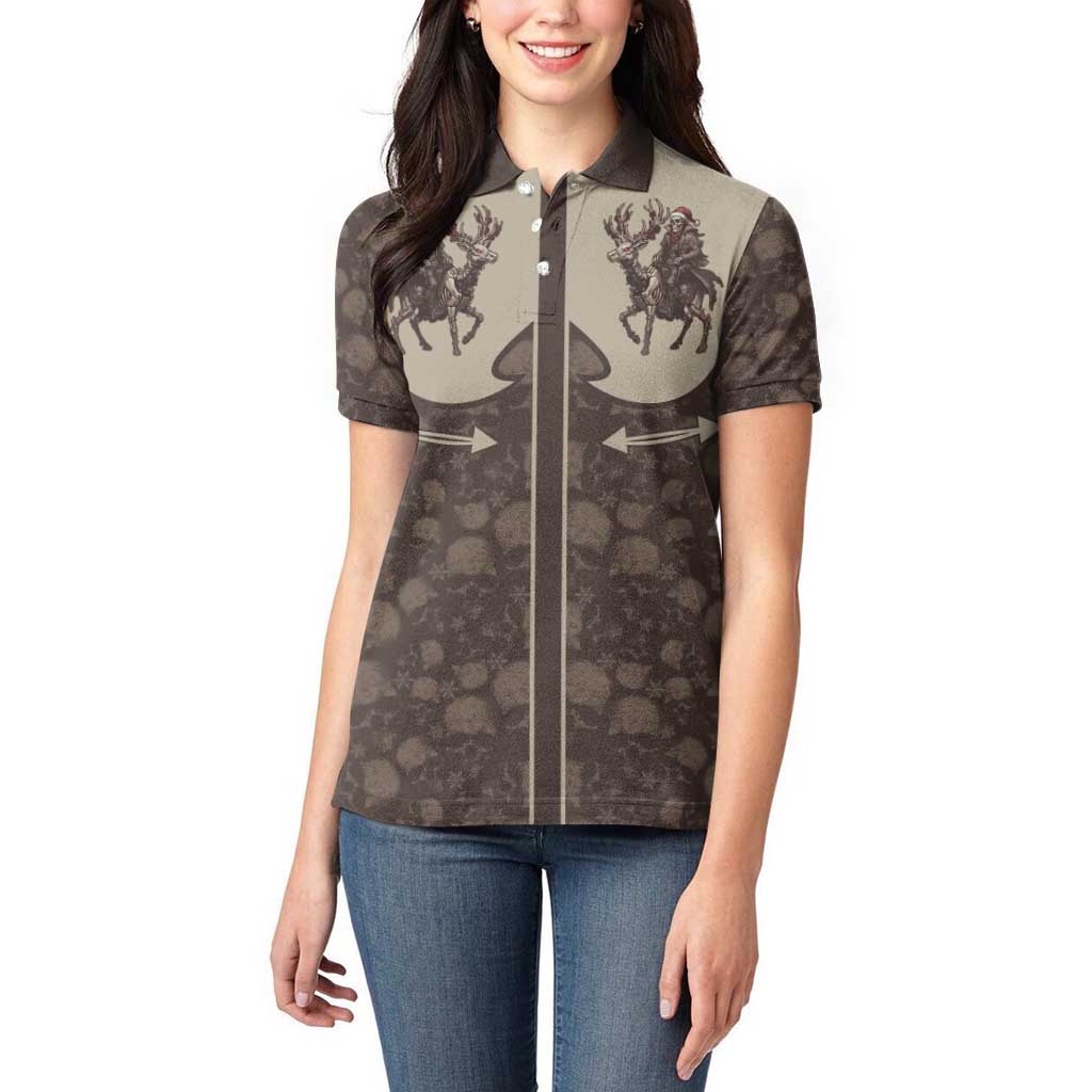 Western Yoke Women Polo Shirt Skeleton Cowboy Santa On A Reindeer - Wonder Print Shop