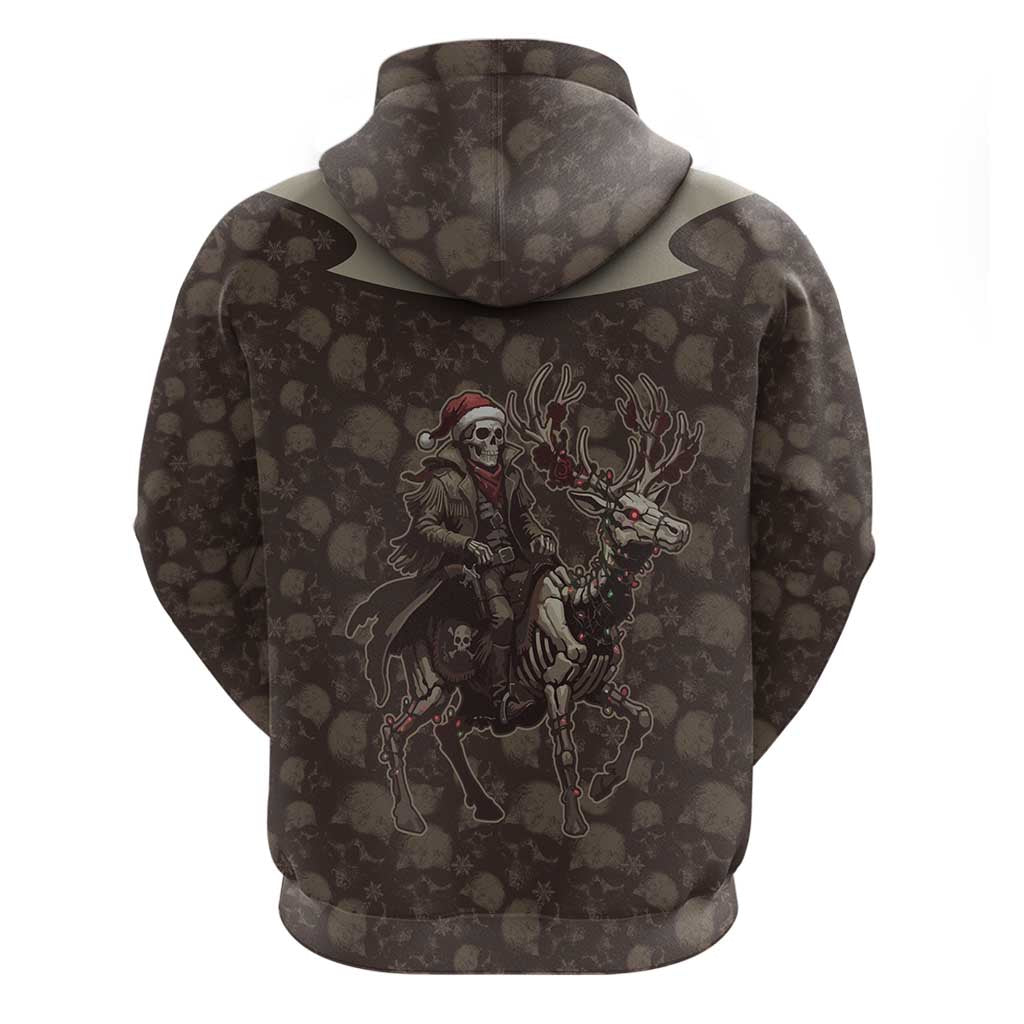 Western Yoke Zip Hoodie Skeleton Cowboy Santa On A Reindeer - Wonder Print Shop