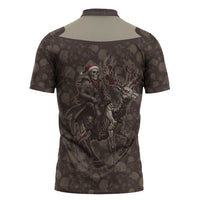 Western Yoke Zipper Polo Shirt Skeleton Cowboy Santa On A Reindeer - Wonder Print Shop