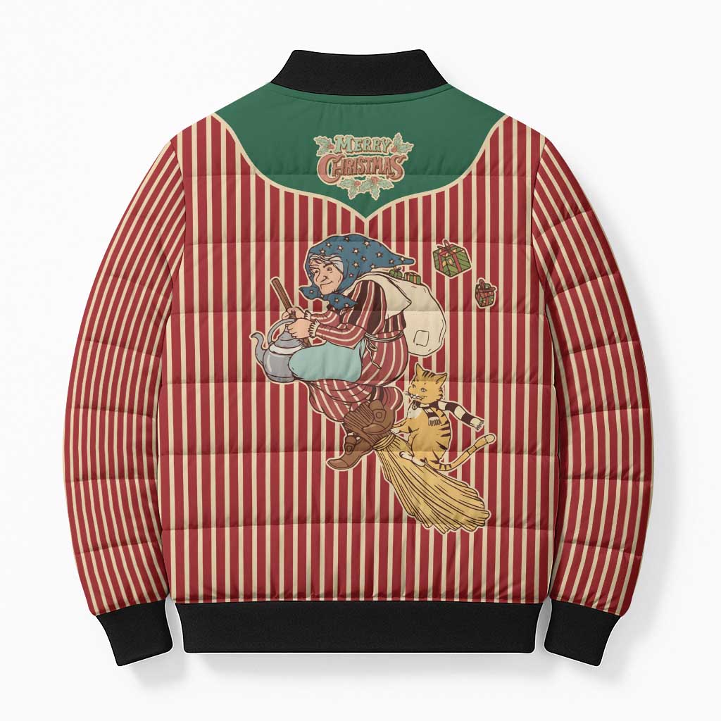 Western Yoke Bomber Puffer Jacket Befana Merry Christmas Retro Style - Wonder Print Shop