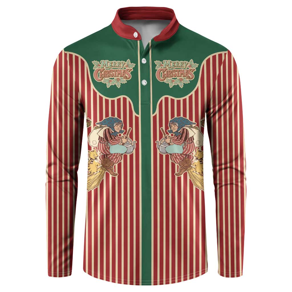 Western Yoke Button Sweatshirt Befana Merry Christmas Retro Style - Wonder Print Shop