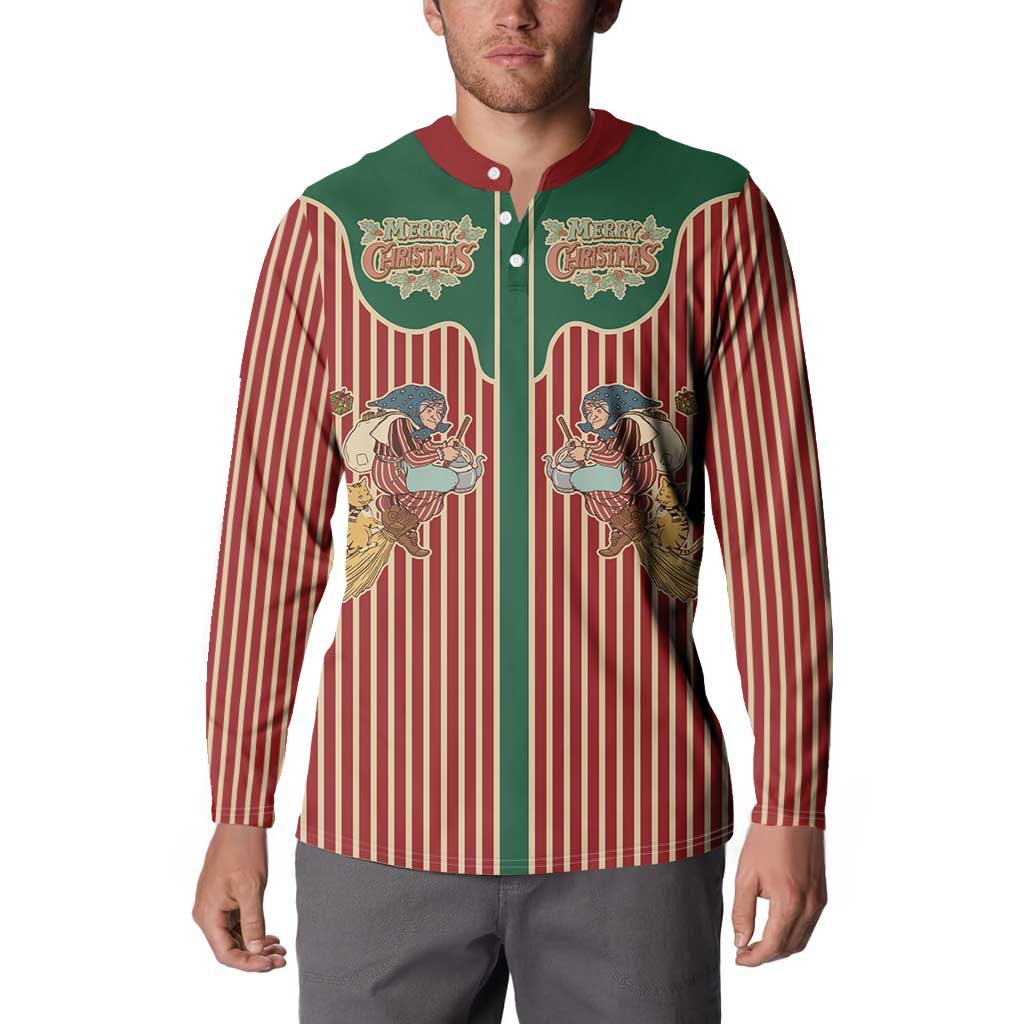 Western Yoke Button Sweatshirt Befana Merry Christmas Retro Style - Wonder Print Shop