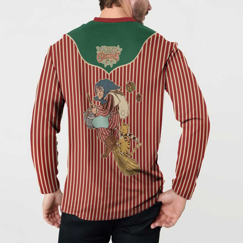 Western Yoke Button Sweatshirt Befana Merry Christmas Retro Style - Wonder Print Shop