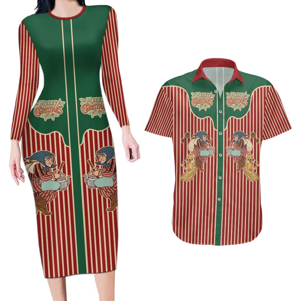 Western Yoke Couples Matching Long Sleeve Bodycon Dress and Hawaiian Shirt Befana Merry Christmas Retro Style - Wonder Print Shop