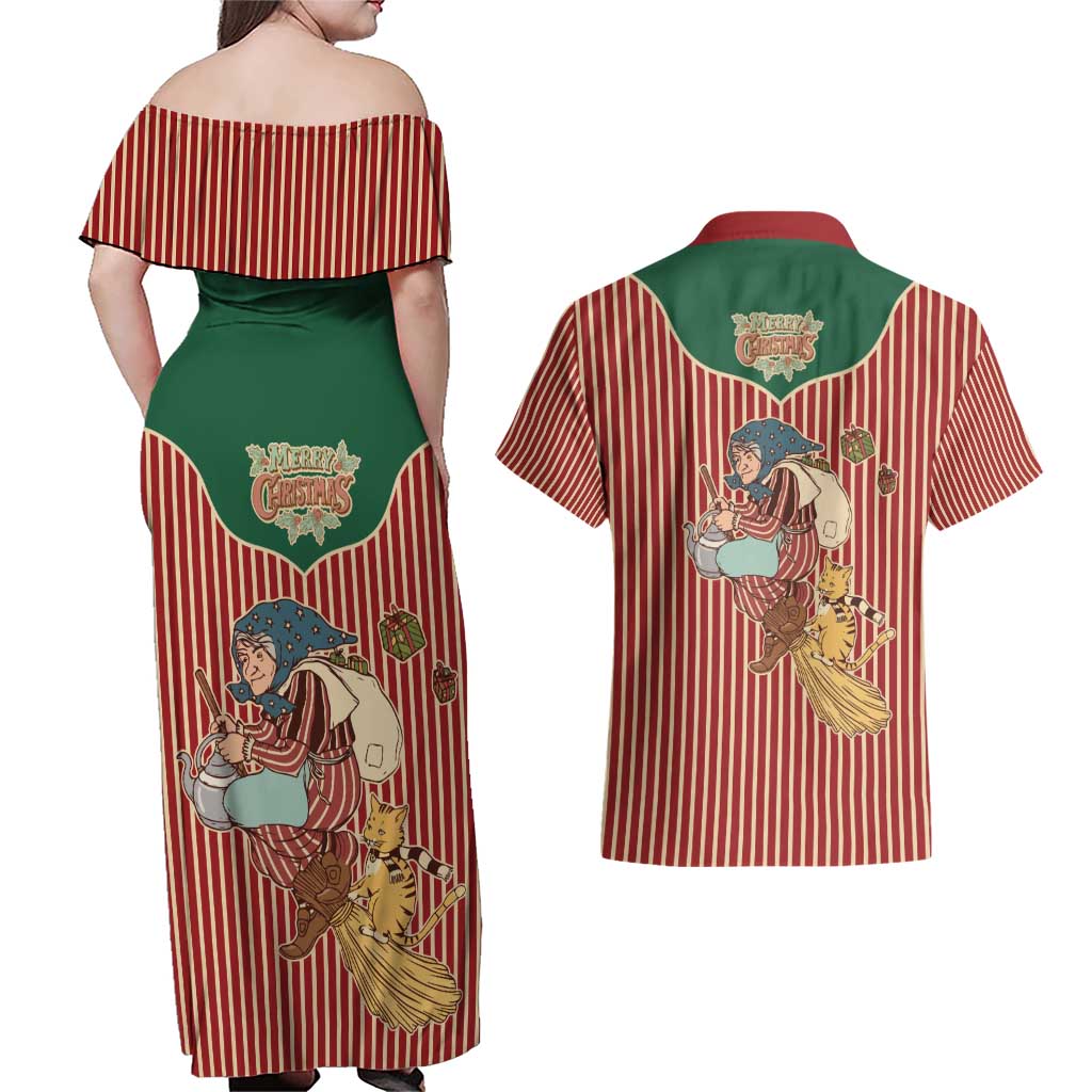 Western Yoke Couples Matching Off Shoulder Maxi Dress and Hawaiian Shirt Befana Merry Christmas Retro Style - Wonder Print Shop
