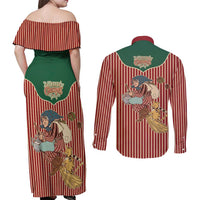 Western Yoke Couples Matching Off Shoulder Maxi Dress and Long Sleeve Button Shirt Befana Merry Christmas Retro Style - Wonder Print Shop