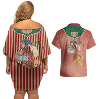 Western Yoke Couples Matching Off Shoulder Short Dress and Hawaiian Shirt Befana Merry Christmas Retro Style - Wonder Print Shop