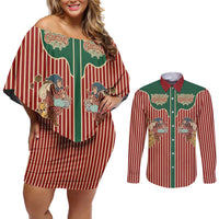 Western Yoke Couples Matching Off Shoulder Short Dress and Long Sleeve Button Shirt Befana Merry Christmas Retro Style - Wonder Print Shop