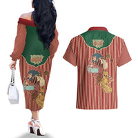 Western Yoke Couples Matching Off The Shoulder Long Sleeve Dress and Hawaiian Shirt Befana Merry Christmas Retro Style - Wonder Print Shop
