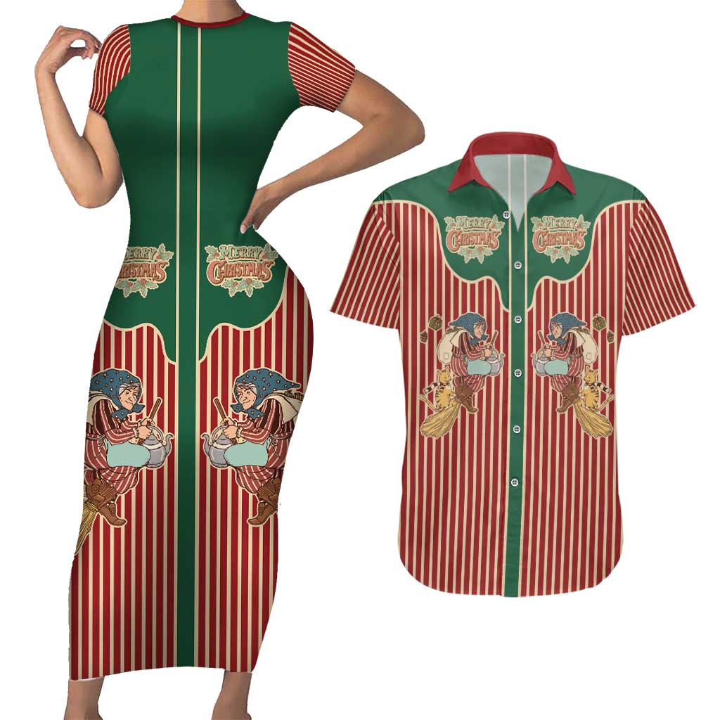 Western Yoke Couples Matching Short Sleeve Bodycon Dress and Hawaiian Shirt Befana Merry Christmas Retro Style - Wonder Print Shop