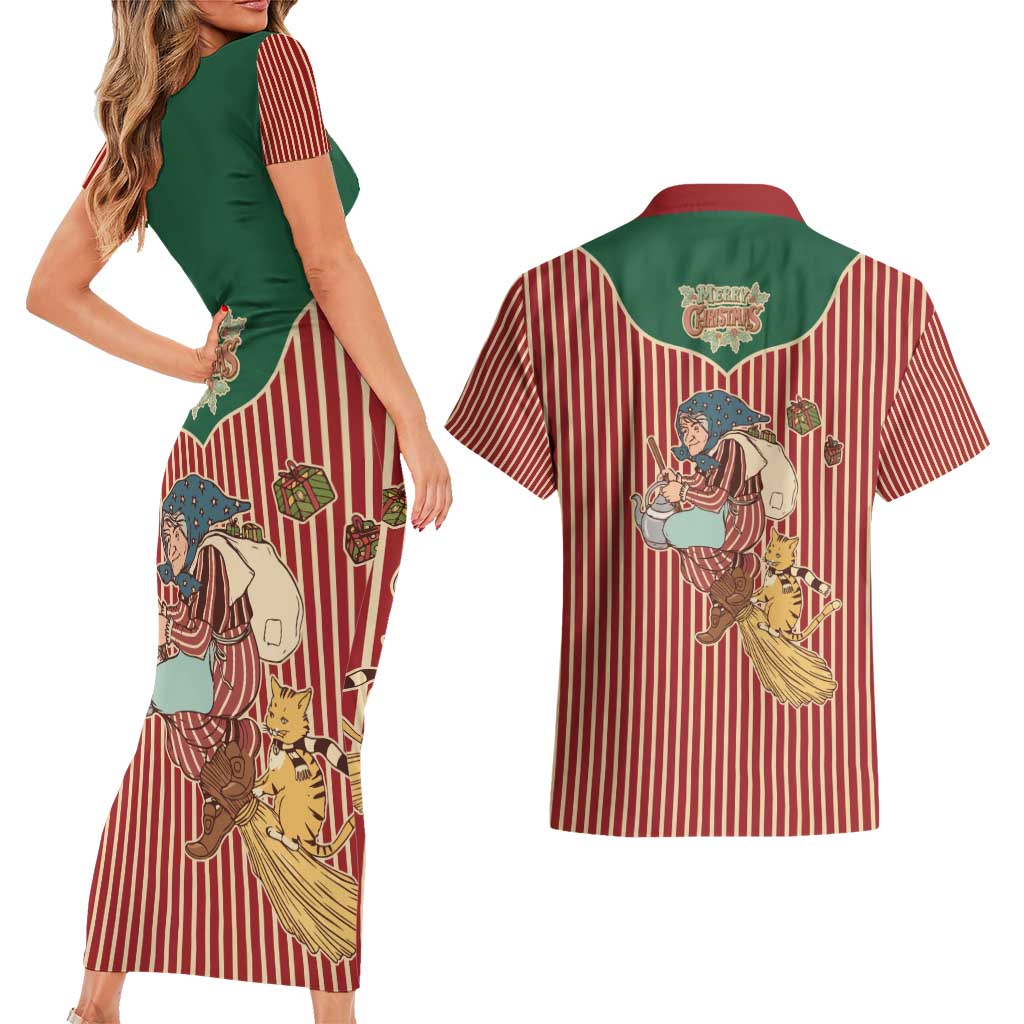 Western Yoke Couples Matching Short Sleeve Bodycon Dress and Hawaiian Shirt Befana Merry Christmas Retro Style - Wonder Print Shop