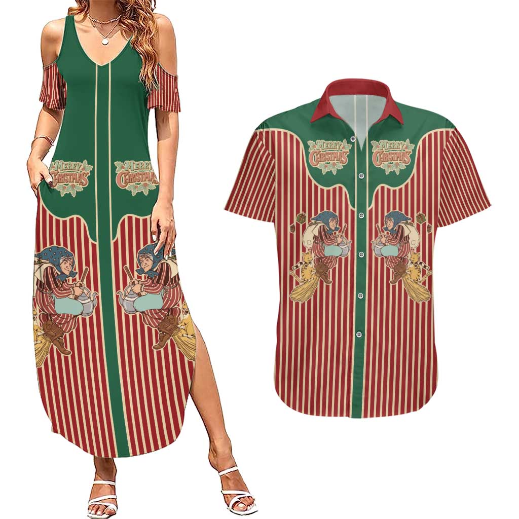 Western Yoke Couples Matching Summer Maxi Dress and Hawaiian Shirt Befana Merry Christmas Retro Style - Wonder Print Shop