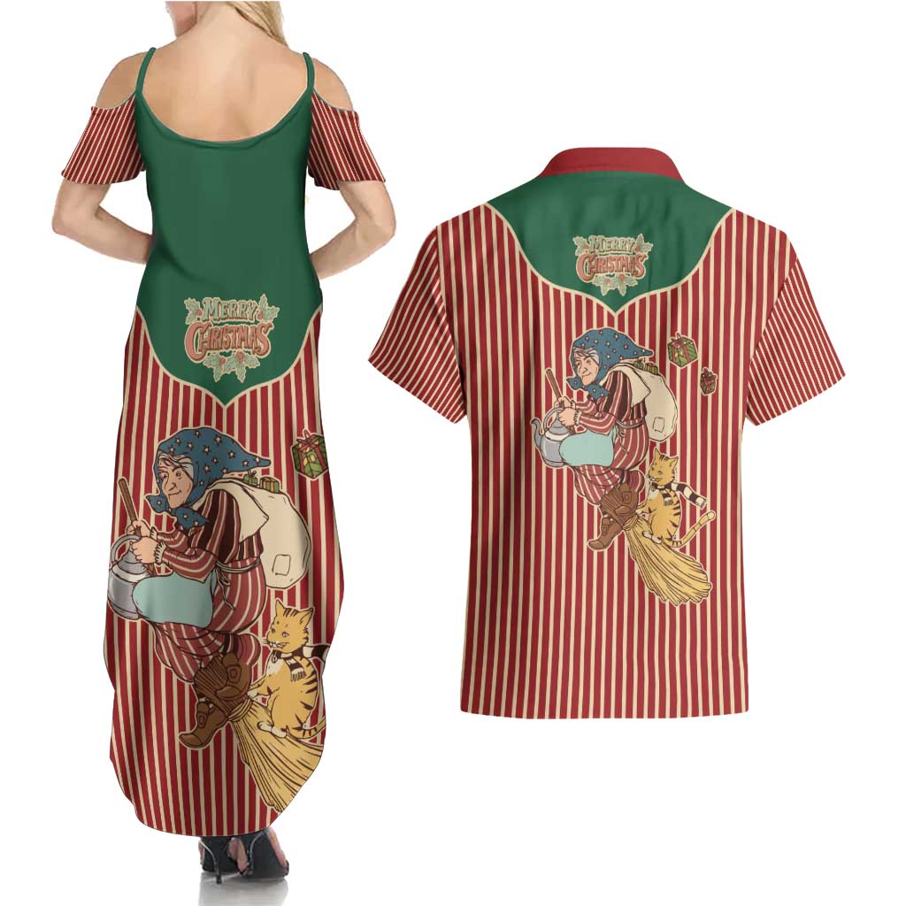 Western Yoke Couples Matching Summer Maxi Dress and Hawaiian Shirt Befana Merry Christmas Retro Style - Wonder Print Shop