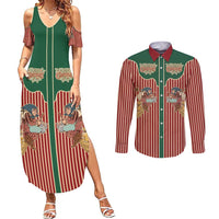 Western Yoke Couples Matching Summer Maxi Dress and Long Sleeve Button Shirt Befana Merry Christmas Retro Style - Wonder Print Shop
