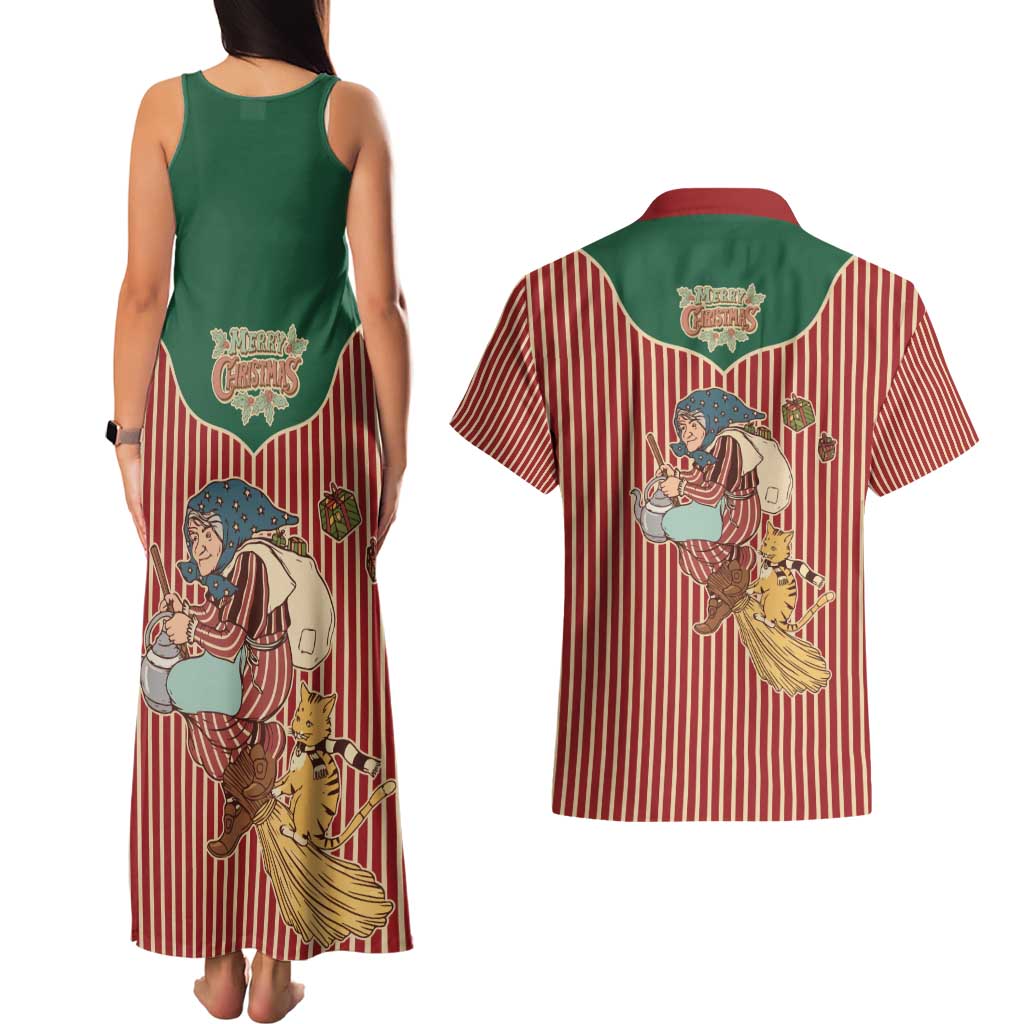 Western Yoke Couples Matching Tank Maxi Dress and Hawaiian Shirt Befana Merry Christmas Retro Style - Wonder Print Shop