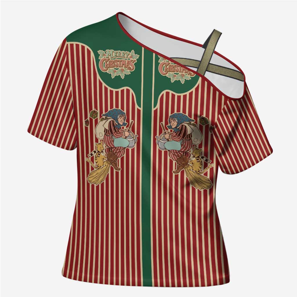 Western Yoke Cross Shoulder Shirt Befana Merry Christmas Retro Style - Wonder Print Shop