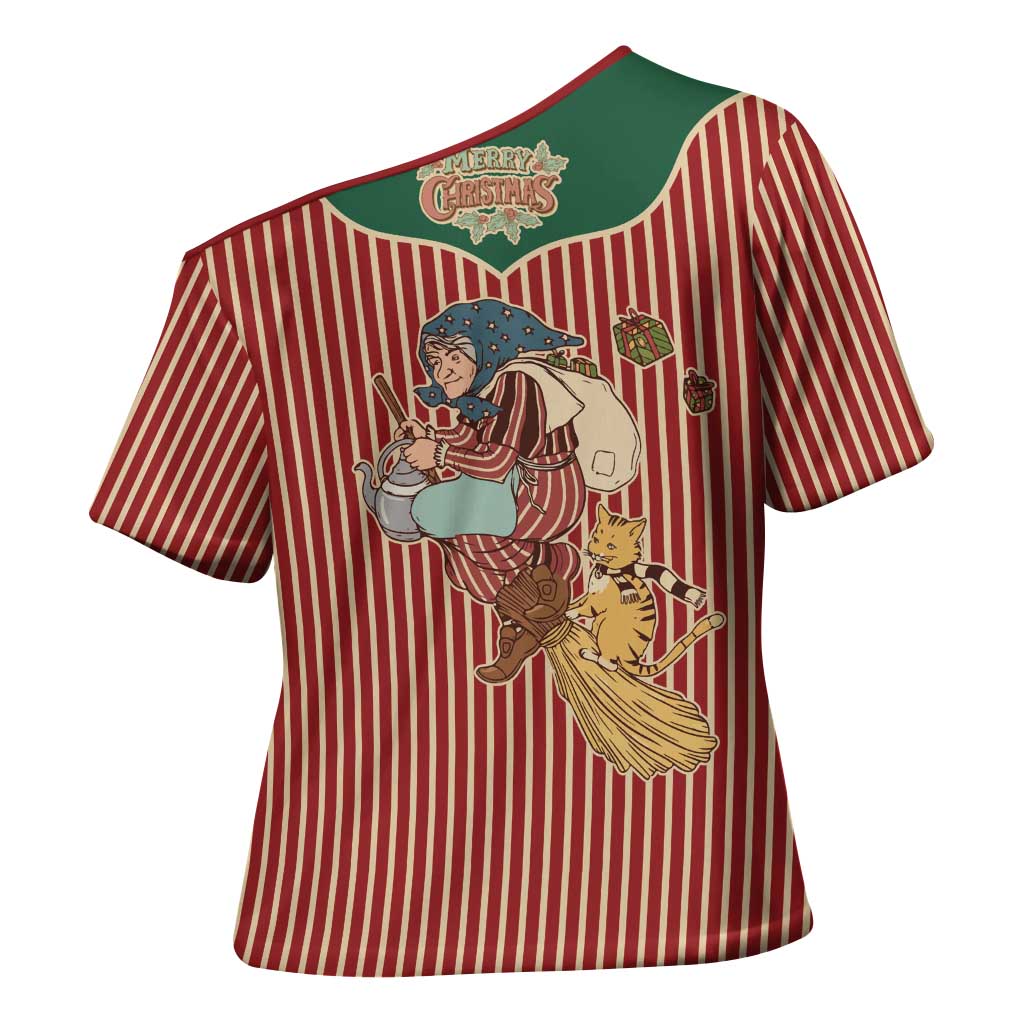 Western Yoke Cross Shoulder Shirt Befana Merry Christmas Retro Style - Wonder Print Shop