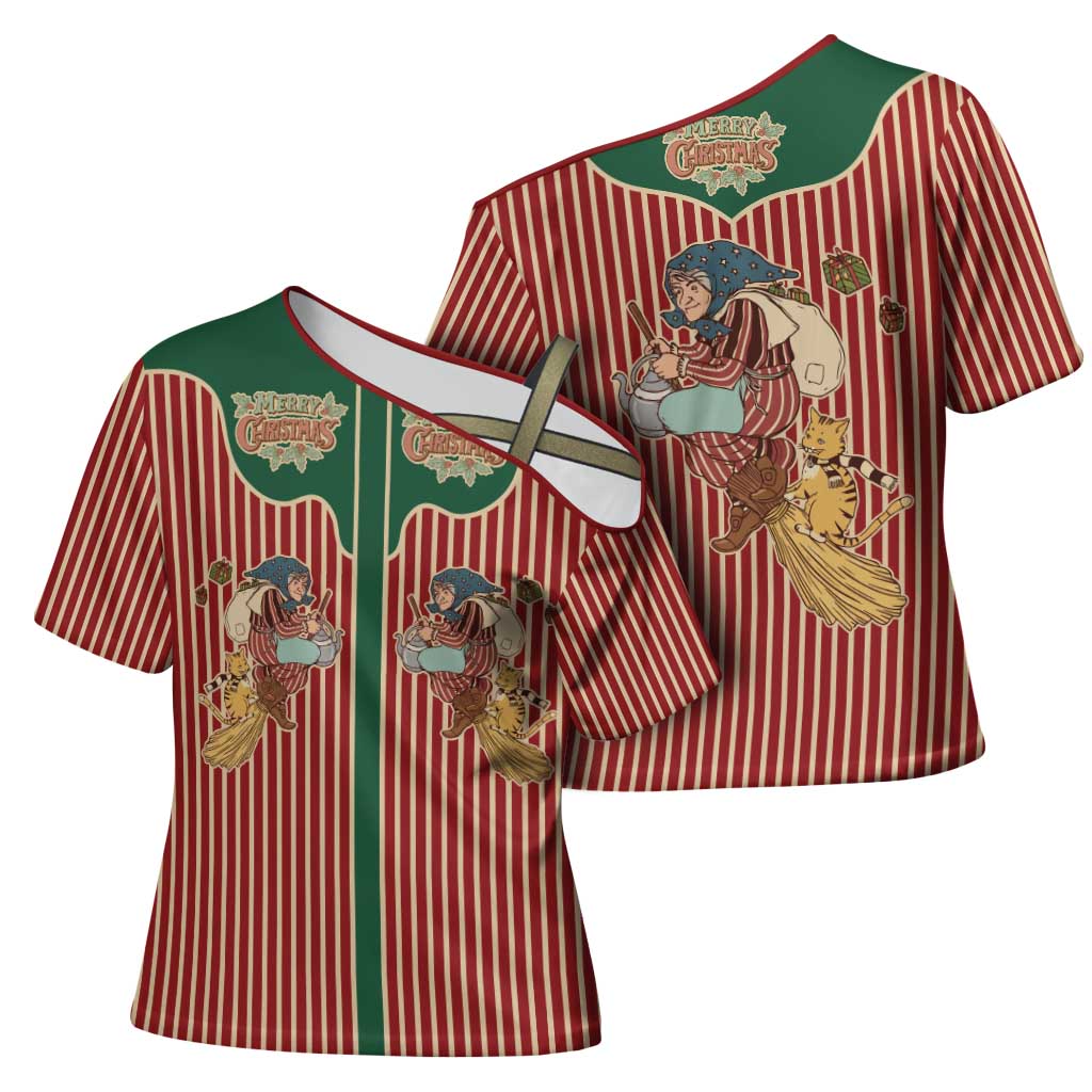 Western Yoke Cross Shoulder Shirt Befana Merry Christmas Retro Style - Wonder Print Shop