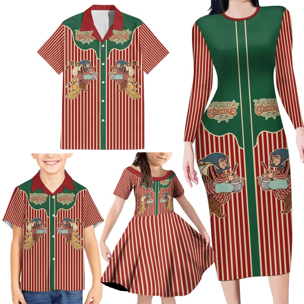 Western Yoke Family Matching Long Sleeve Bodycon Dress and Hawaiian Shirt Befana Merry Christmas Retro Style - Wonder Print Shop
