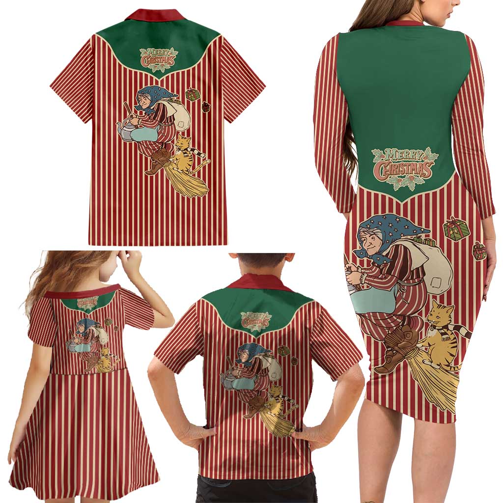 Western Yoke Family Matching Long Sleeve Bodycon Dress and Hawaiian Shirt Befana Merry Christmas Retro Style - Wonder Print Shop