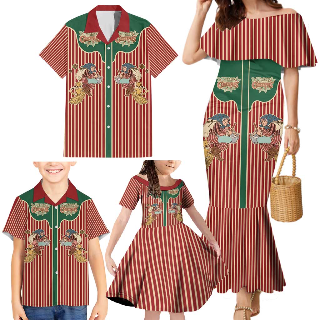 Western Yoke Family Matching Mermaid Dress and Hawaiian Shirt Befana Merry Christmas Retro Style - Wonder Print Shop
