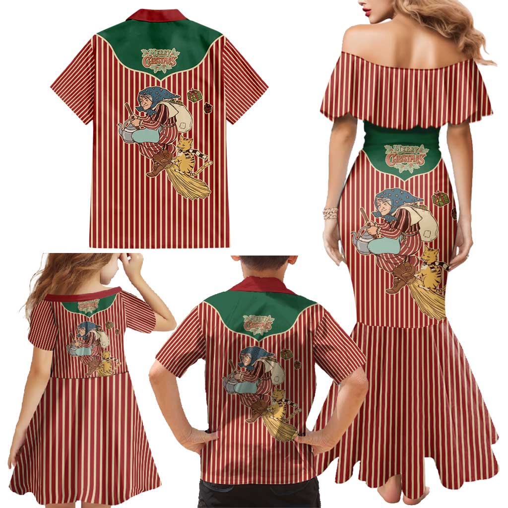 Western Yoke Family Matching Mermaid Dress and Hawaiian Shirt Befana Merry Christmas Retro Style - Wonder Print Shop