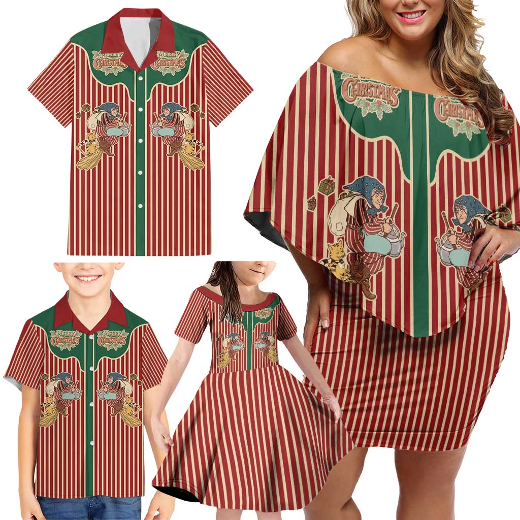 Western Yoke Family Matching Off Shoulder Short Dress and Hawaiian Shirt Befana Merry Christmas Retro Style - Wonder Print Shop