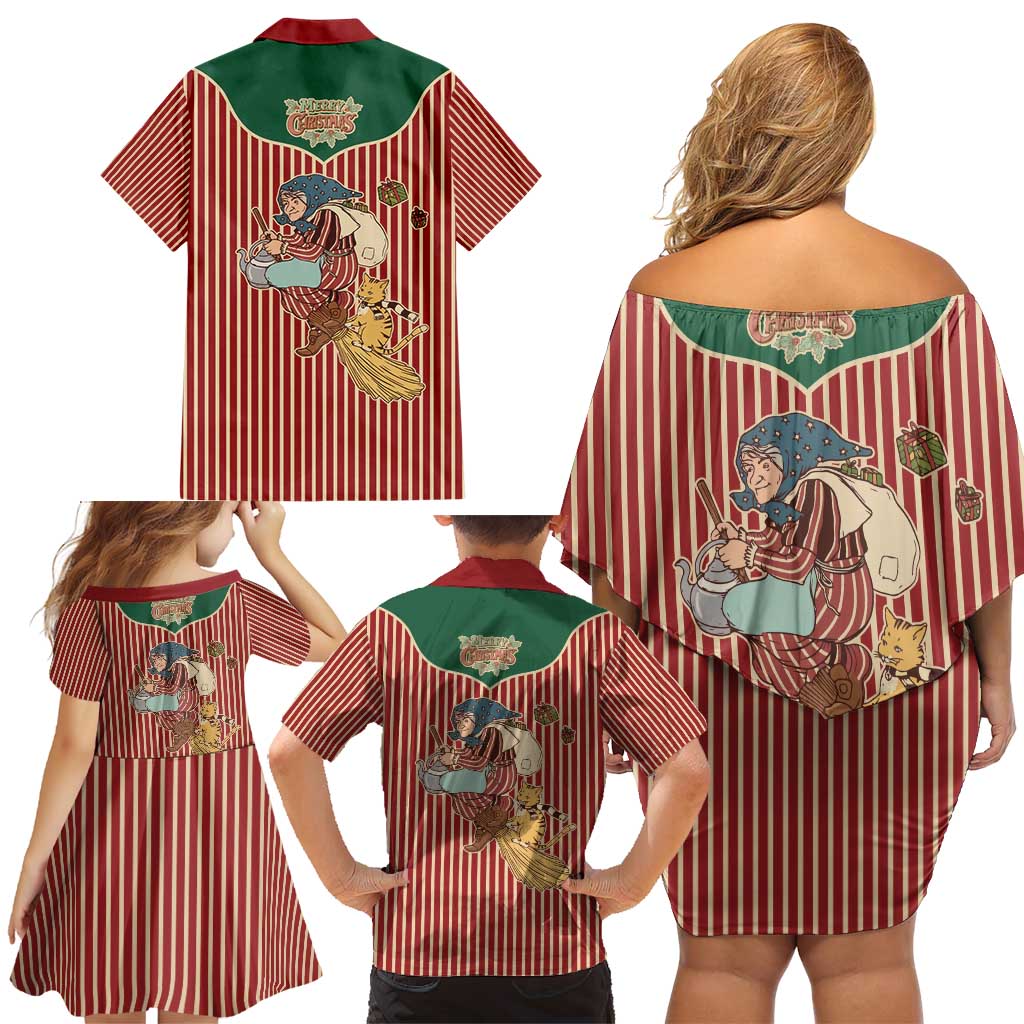 Western Yoke Family Matching Off Shoulder Short Dress and Hawaiian Shirt Befana Merry Christmas Retro Style - Wonder Print Shop