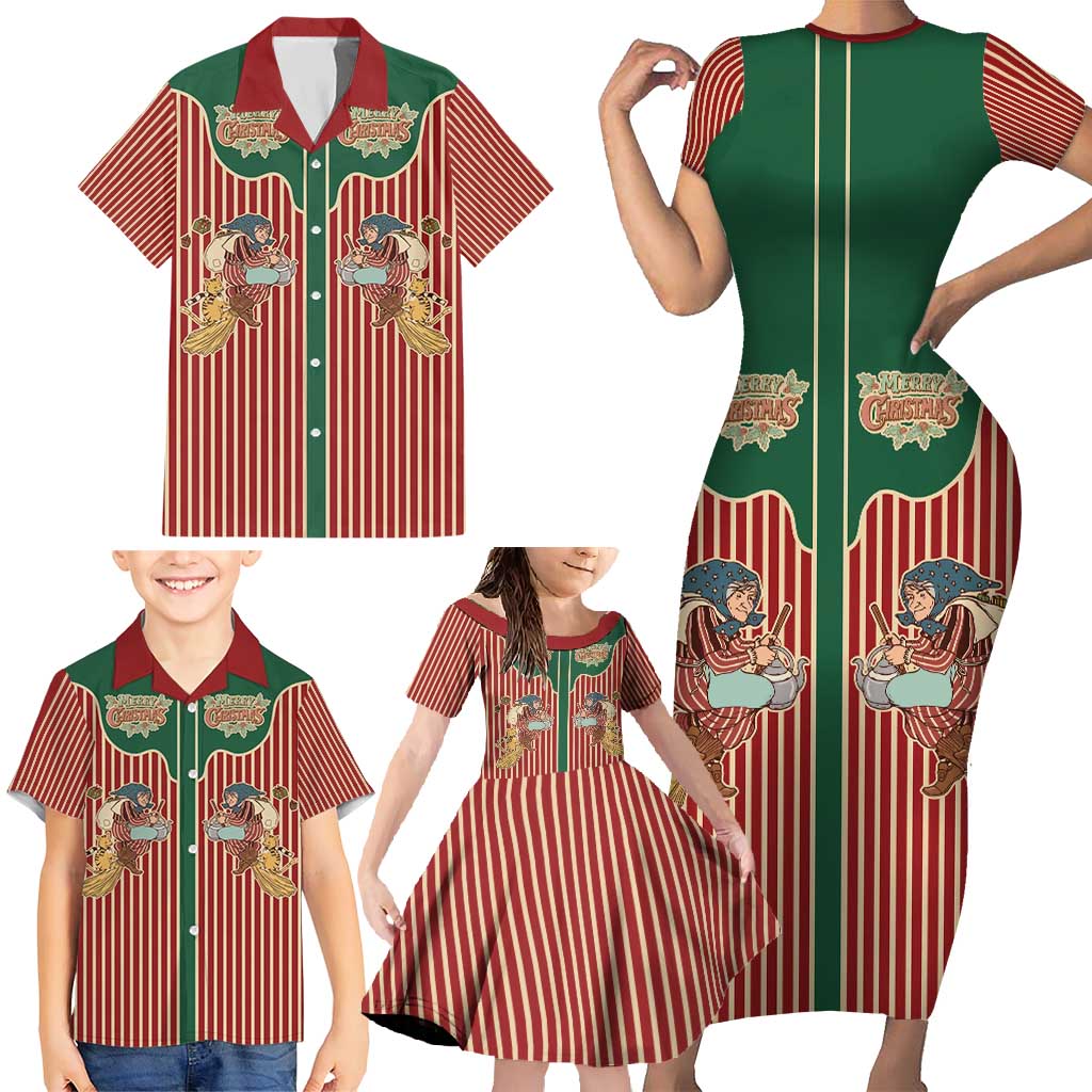 Western Yoke Family Matching Short Sleeve Bodycon Dress and Hawaiian Shirt Befana Merry Christmas Retro Style - Wonder Print Shop