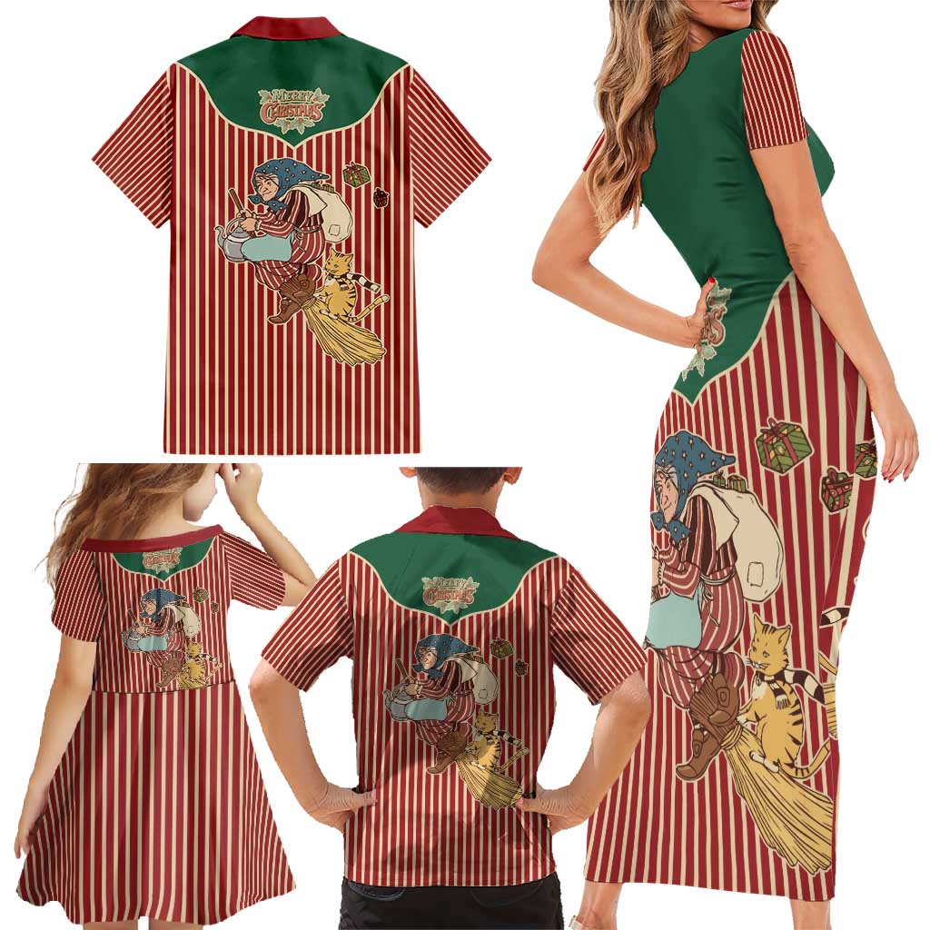 Western Yoke Family Matching Short Sleeve Bodycon Dress and Hawaiian Shirt Befana Merry Christmas Retro Style - Wonder Print Shop