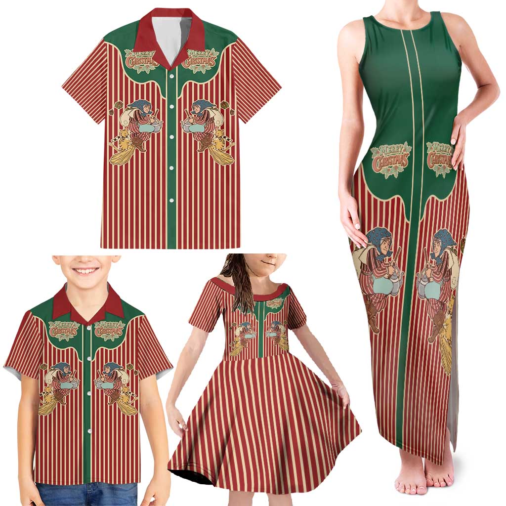 Western Yoke Family Matching Tank Maxi Dress and Hawaiian Shirt Befana Merry Christmas Retro Style - Wonder Print Shop