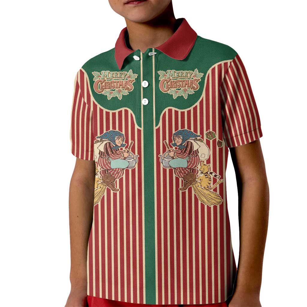 Western Yoke Kid Polo Shirt Befana Merry Christmas Retro Style - Wonder Print Shop