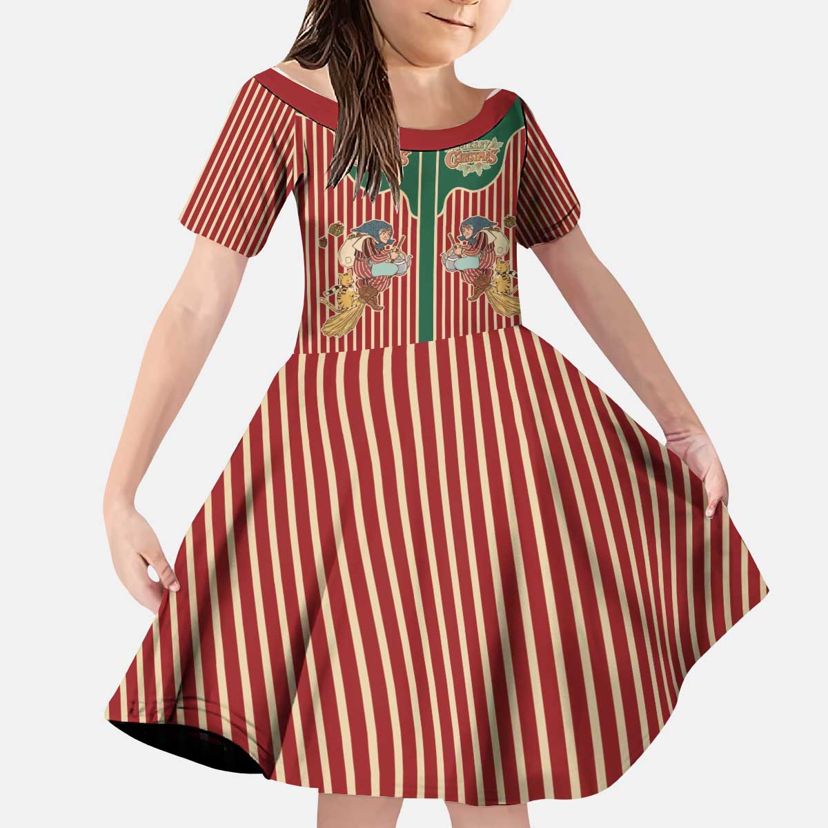 Western Yoke Kid Short Sleeve Dress Befana Merry Christmas Retro Style - Wonder Print Shop
