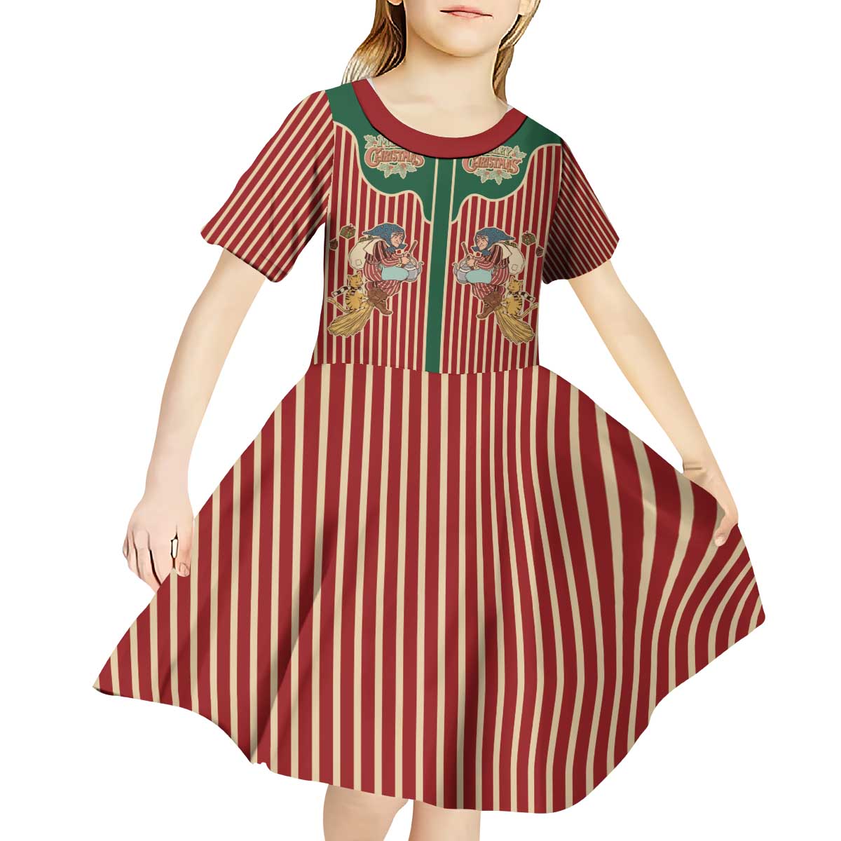 Western Yoke Kid Short Sleeve Dress Befana Merry Christmas Retro Style - Wonder Print Shop