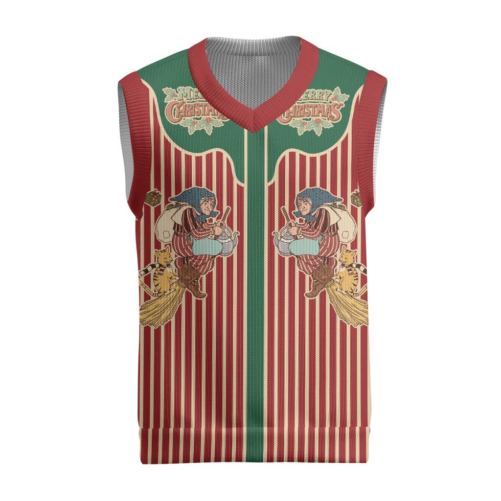 Western Yoke Christmas Knitted V-Neck Vest Befana Merry Christmas Retro Style - Wonder Print Shop