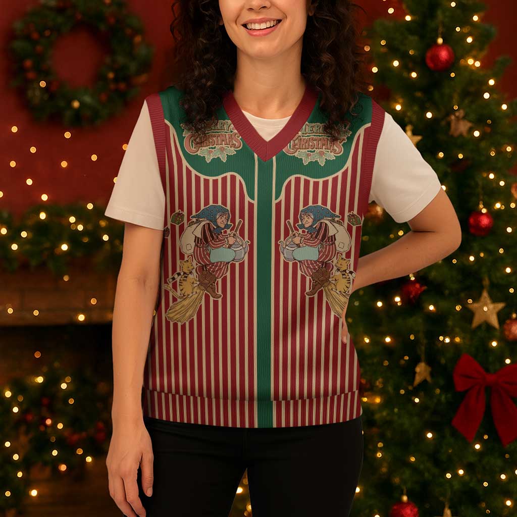 Western Yoke Christmas Knitted V-Neck Vest Befana Merry Christmas Retro Style - Wonder Print Shop