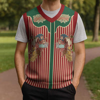 Western Yoke Christmas Knitted V-Neck Vest Befana Merry Christmas Retro Style - Wonder Print Shop