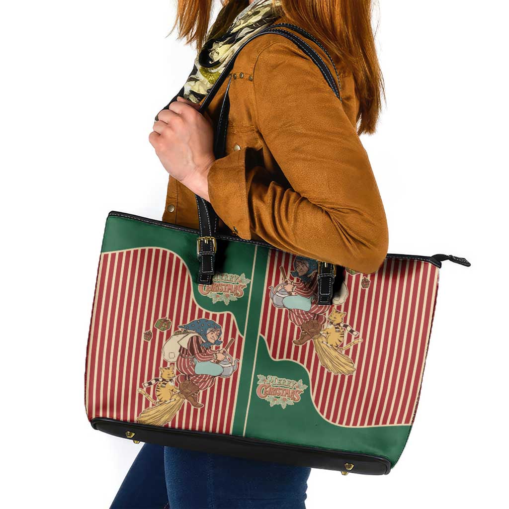 Western Yoke Leather Tote Bag Befana Merry Christmas Retro Style - Wonder Print Shop