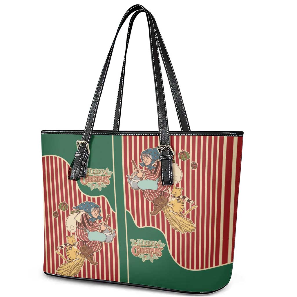 Western Yoke Leather Tote Bag Befana Merry Christmas Retro Style - Wonder Print Shop