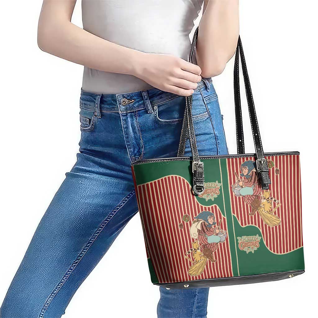 Western Yoke Leather Tote Bag Befana Merry Christmas Retro Style - Wonder Print Shop