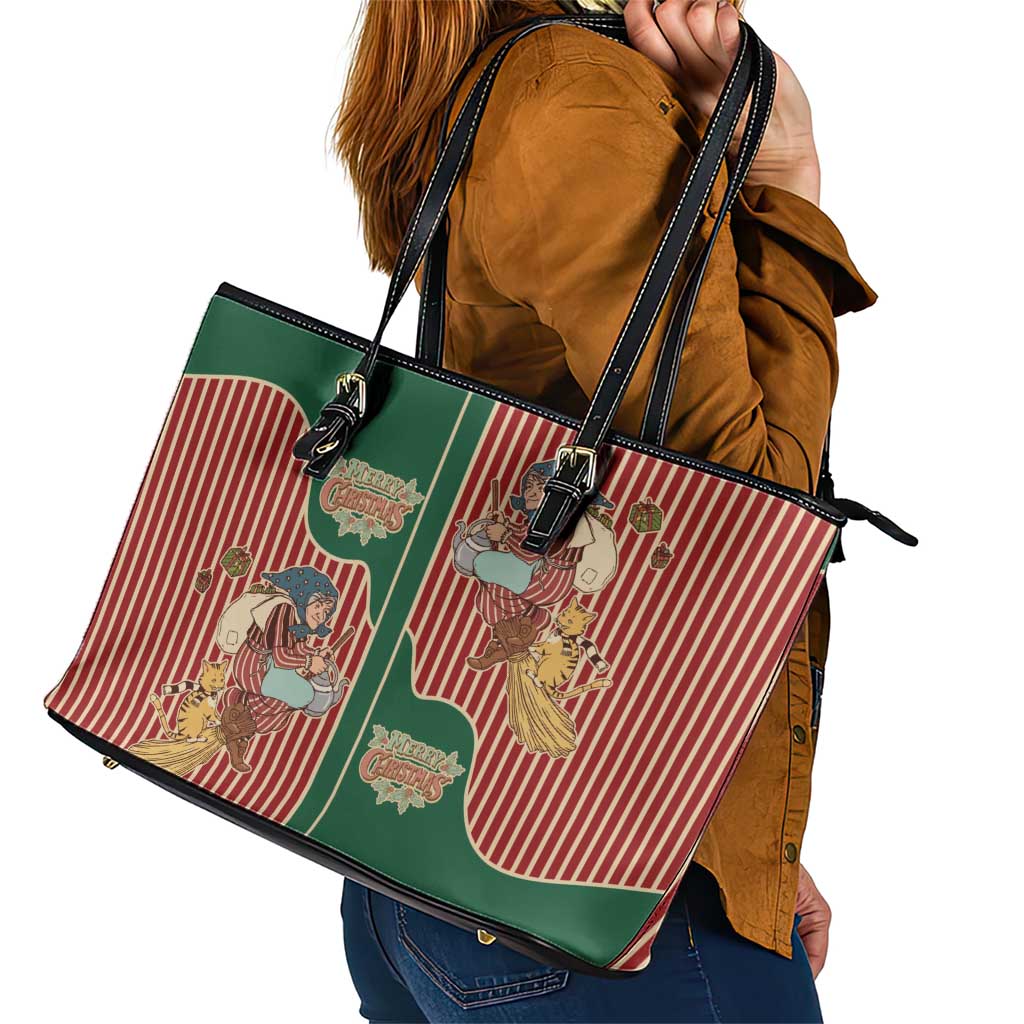 Western Yoke Leather Tote Bag Befana Merry Christmas Retro Style - Wonder Print Shop