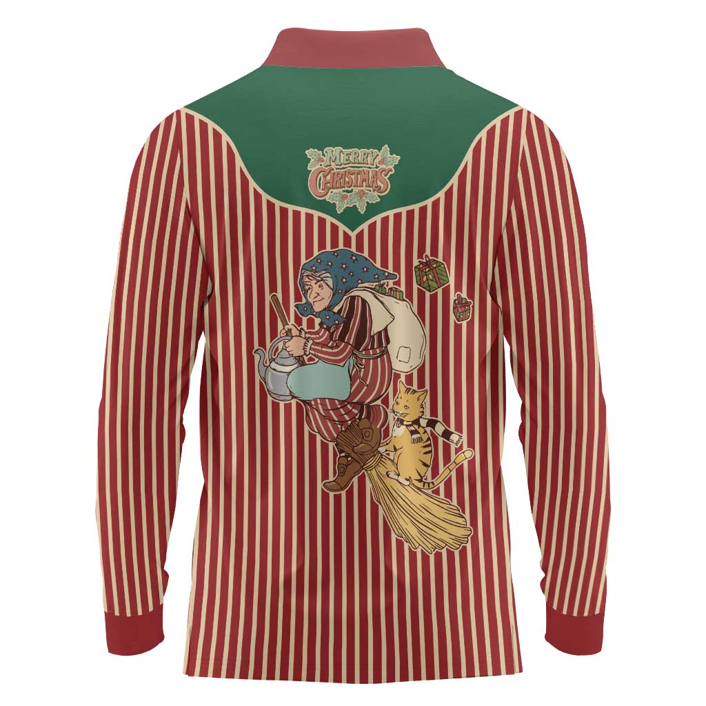 Western Yoke Long Sleeve Polo Shirt Befana Merry Christmas Retro Style - Wonder Print Shop