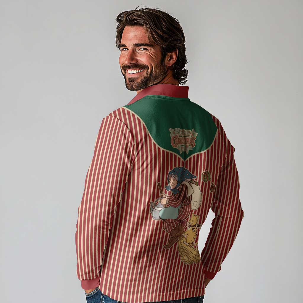 Western Yoke Long Sleeve Polo Shirt Befana Merry Christmas Retro Style - Wonder Print Shop