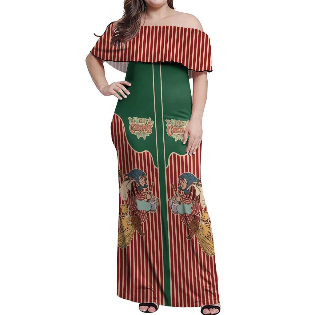 Western Yoke Off Shoulder Maxi Dress Befana Merry Christmas Retro Style - Wonder Print Shop