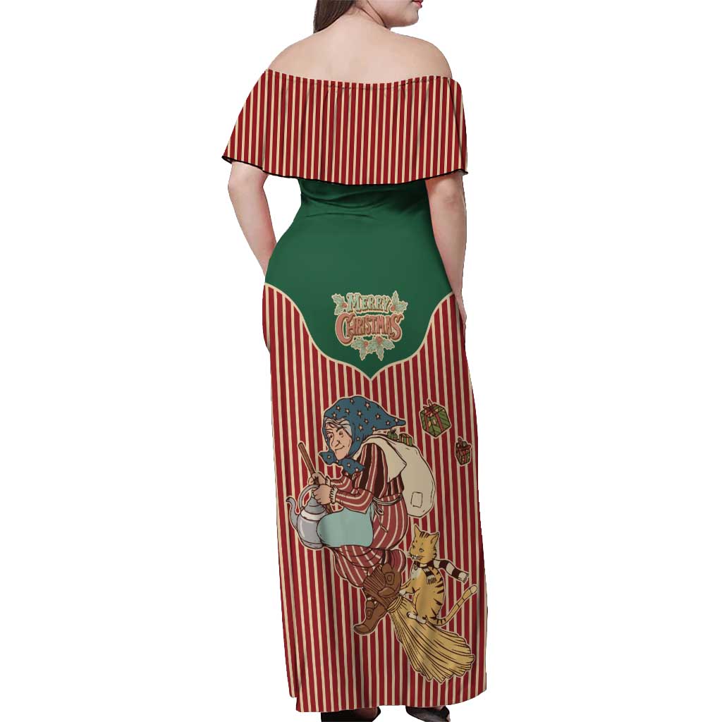 Western Yoke Off Shoulder Maxi Dress Befana Merry Christmas Retro Style - Wonder Print Shop